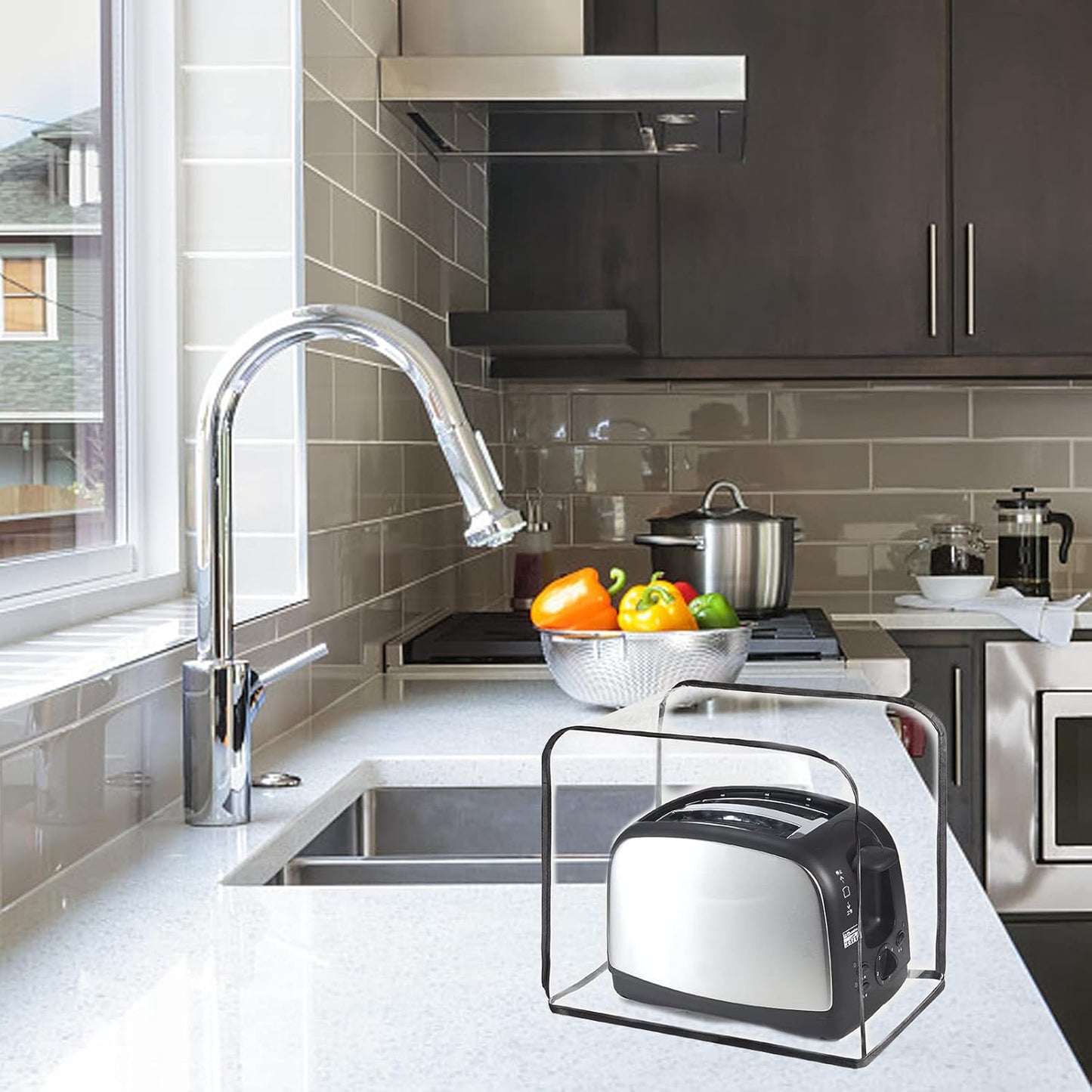 QEES Toaster Cover, 2 Slice, Transparent Polyester, Dustproof, Universal Size, Microwave Oven Cover