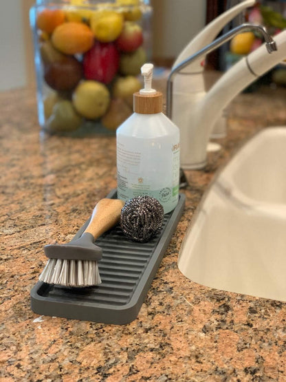 Happitasa Silicone Kitchen Sink Organizer Tray, Sponge Holder and Countertop Protector, Grey, 12" x 4"