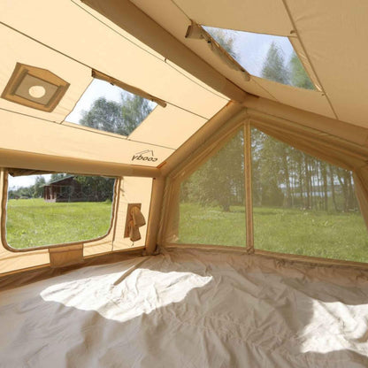 Coody 10.0 Inflatable Canvas Camping Tent for 2–4 People – Premium Air Beam Glamping Tent with Stove Jack, Breathable TC Cotton Canvas, Fast Setup Inflatable Family Tent with Pump, Beige