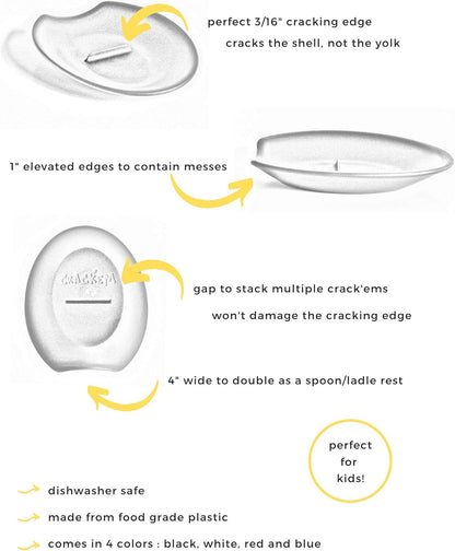Crack'em Egg Cracker & Spoon Rest (Jet Black) - Perfectly Cracks Eggs & Contains Messes, Easy to Use