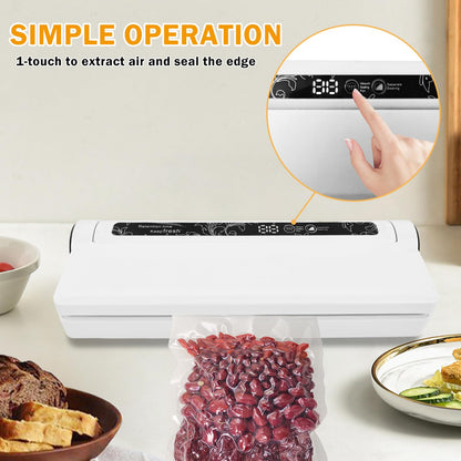 Vacuum Sealer Machine for Food, 75KPA Strong Suction, Moist/Dry Modes, 20 Vacuum Seal Bags for Food, Digital Countdown Timer, Compact Lightweight,with Starter Kits(White)