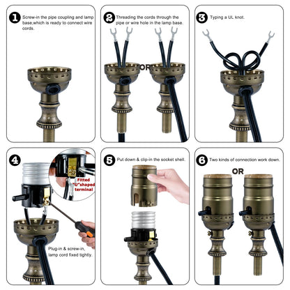 Lamp Rewire Kit,Lamp Socket Replacement Kit,Antique Brass Light Socket with Matching Electric Cord Set,DIY Lamp Making Kit Lamp Wiring Kit with All Essential Hardware (Bronze, 1)