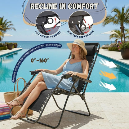EZONE (1-Chair) (1, Zero Gravity Lounge Chair Outdoor Adjustable Reclining Patio Chair Steel Mesh Folding Recliner