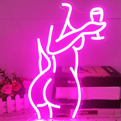 Ajoyferris Lady Back Neon Sign Dimmable LED Lady Sign Woman Neon Sign Sexy Lady Neon Signs for Bedroom Man Cave Bar Store Home Party Art Decor Gifts(16X11 inches,Blue)
