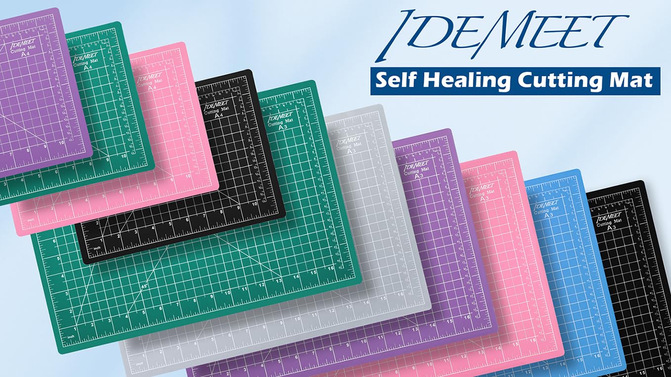 Density-upgraded 18"x12" Self Healing Cutting Mat, Idemeet Rotary Sewing Mat for Crafts, 5-Ply Blade Table Protector Cut Board for Fabric Leather Cutting Quilting Modeling Hobby Project, A3, Black