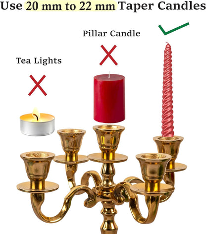 Rely+ 5 Arm Baby Candelabra - Gold Glossy Taper Candle Holders for Gothic Home Decor | 8 Inch Centerpiece