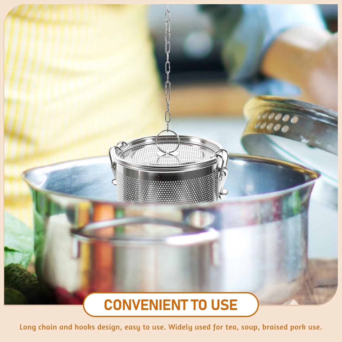 Hemoton Stainless Steel Tea Ball Infuser, Large Capacity Strainer with Extended Chain Hook for Brew Loose Leaf Tea