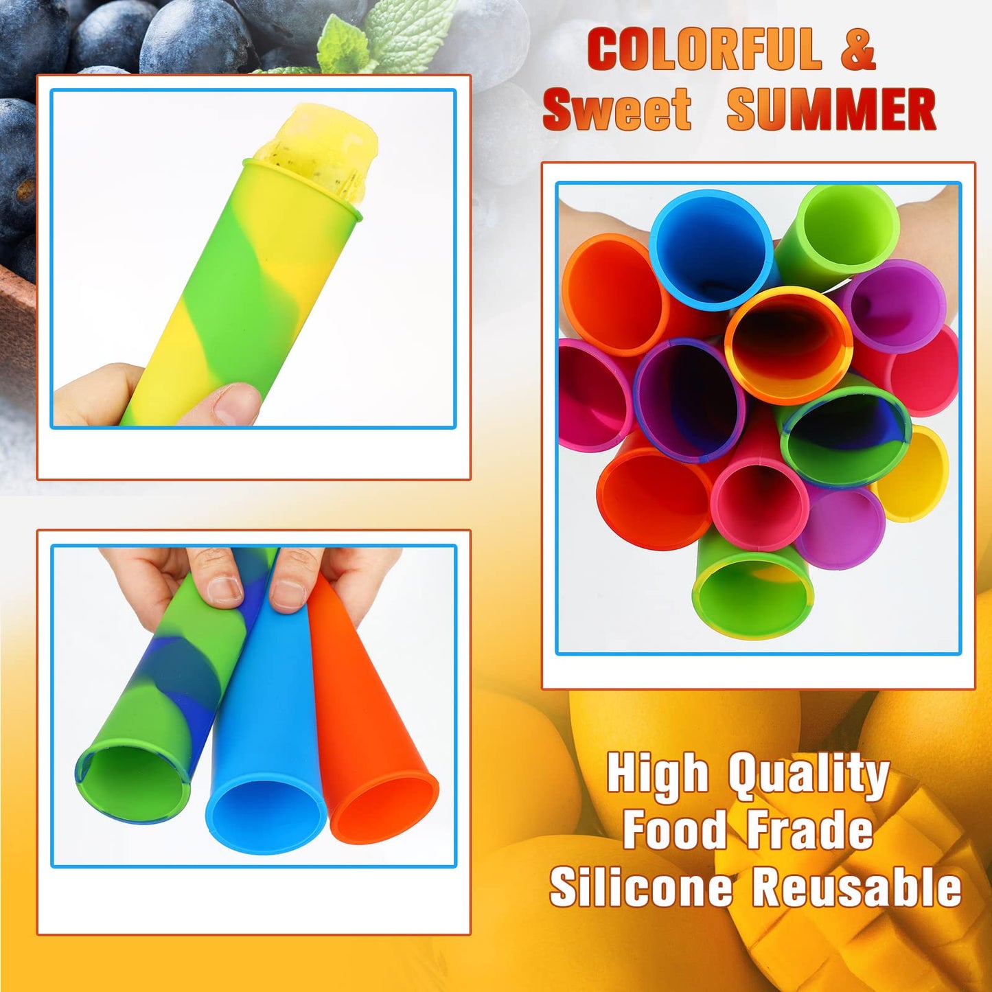 Lallisa 30 Pcs Ice Cream Molds Silicone Ice Lolly Mold Color Reusable Ice Lolly Mold with Lid Silicone DIY Homemade Ice Cream Maker Molds for Kids Adult Yogurt Freezer Summer Party