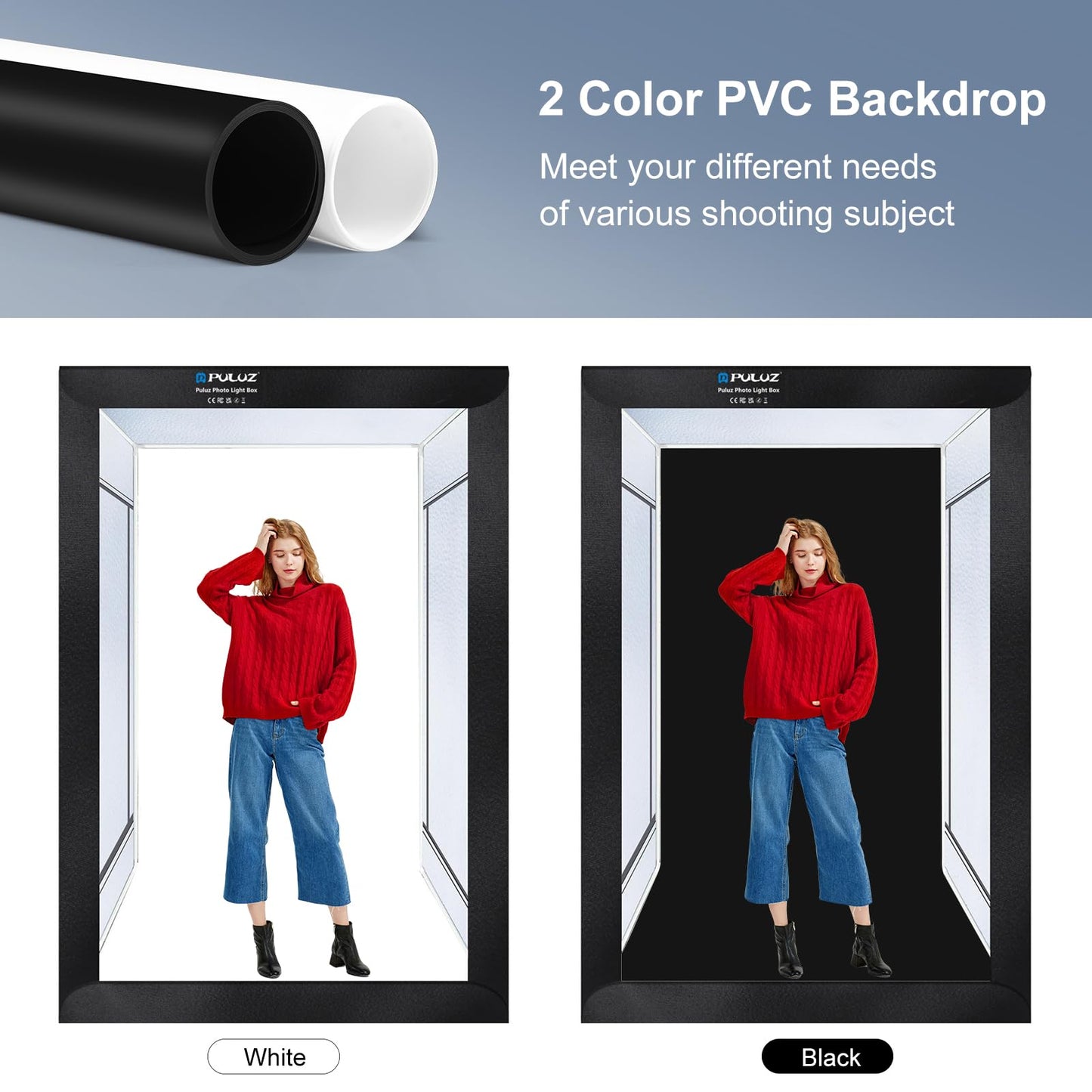 PULUZ Professional Large Photo Light Box Photography Studio, 47x31x78inch Large Lightbox Photo Video Continuous Lighting Softbox Shooting Tent Kit with 2 Colors PVC Backdrops