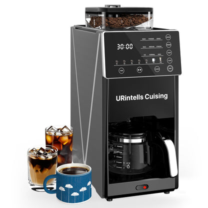 URintells Cuising Coffee Maker with Grinder, 22OZ Drip Coffee Maker with Glass Carafe and Removable Filter, Programmable Hot and Cold Bean to Cup Coffee Machine with Timer, Auto Shut Off