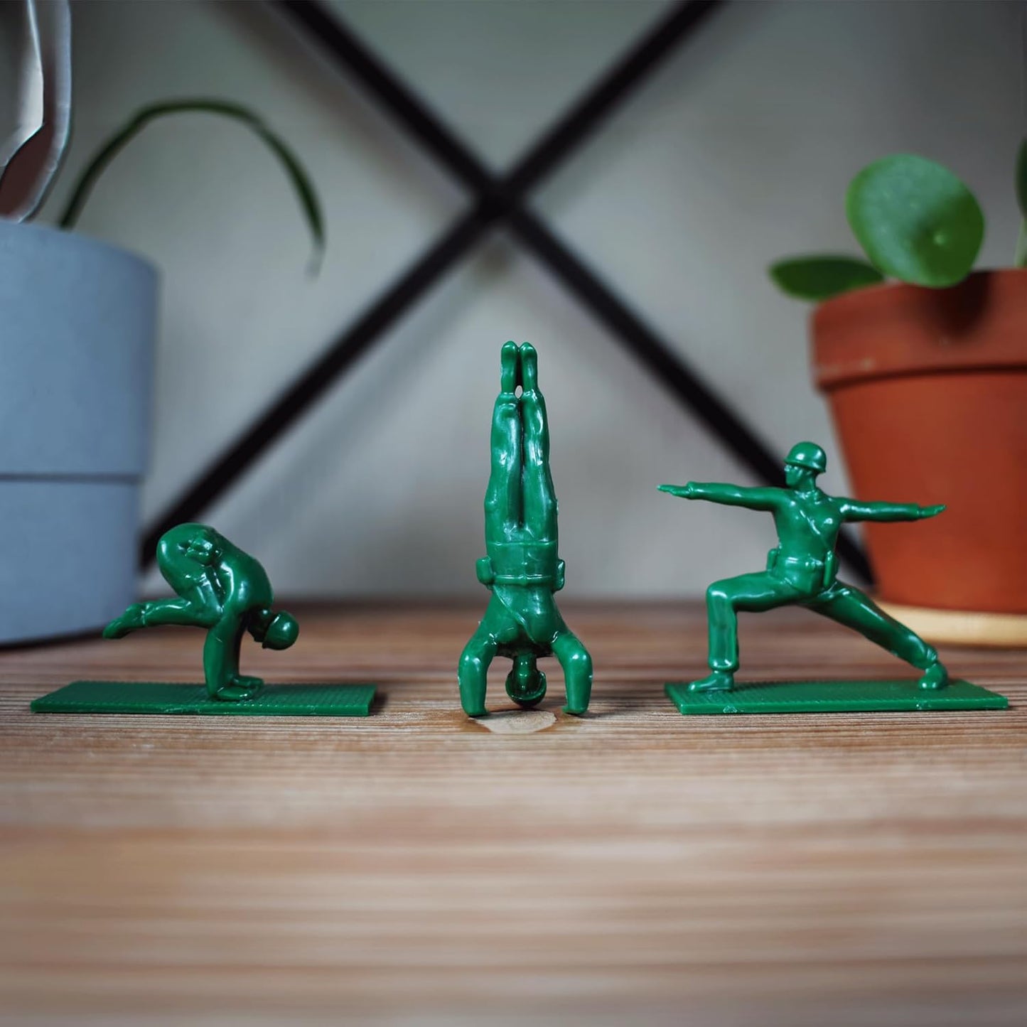 Yoga Joes Series 1 Green Toy Soldiers, Set of 9 Army Men Yoga Pose Figurines for Home or Office Decor