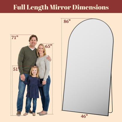 Suidia 86"x46" Arched Full Length Mirror with Stand, Full Body Mirror with Aluminum Frame, Freestanding/Leaning/Wall-Mounted, Floor Mirrors for Bedroom, Living Room, Entryway, Dressing Room, Black