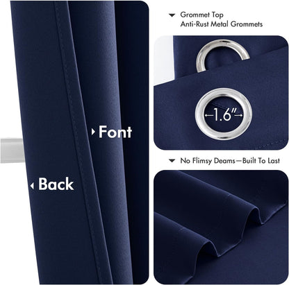 MIULEE Navy Blue Blackout Curtains - Thermal Insulated Room Darkening Drapes | 72 Inches Long, 2 Panels