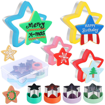 8-Piece Star Cookie Cutter Set with Storage Box - Heavy Duty Stainless Steel Baking Tools, Plastic Handles, Dishwasher Safe, Kids Friendly for Cookies, Biscuits, Vegetable, Fruit and Sandwiches