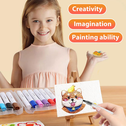 Wanbeiooray 44 Pcs Magic 3D Foam Art Kit with Including 24 Color Acrylic Paint Pens, 30 Foam Texture Paper, 10 Beaded Chains and 1 Mini Display Easel