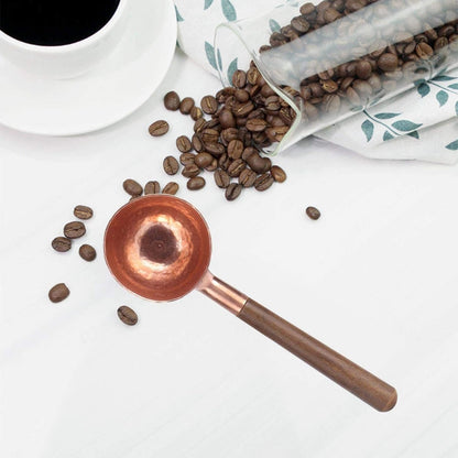 Measuring Scoop Spoon, Red Copper Coffee Measuring Spoon with Black Walnut Handle for Tea, Sugar, Salt, Flour