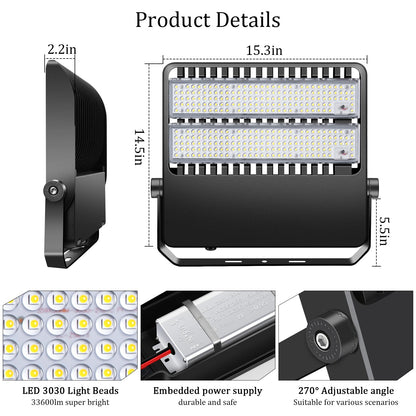 BIRITALO 36000LM LED Stadium Flood Light Commercial 1500W Equivalent LED Arena Lighting Wall Mount Floodlights Outdoor 5500K 85-277V Waterproof 240W Shoebox Fixture for Court,Street,Yard 3 Pack