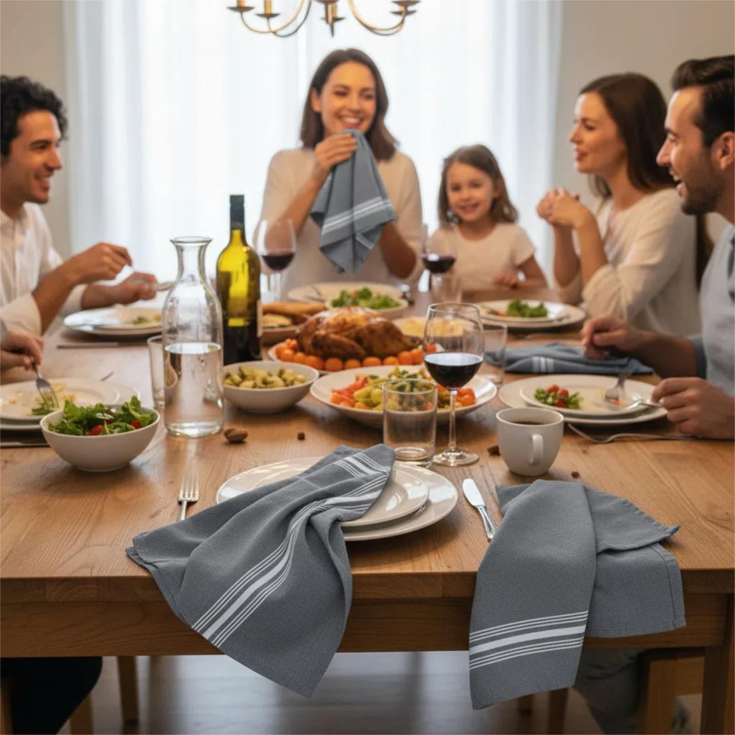 Cloth Napkins Set of 12,Grey Striped Cloth Napkins 18x22 Inch,Polyester Napkins Cloth Washable, Reusable Washable for Fall Christmas Wedding Daily Dining