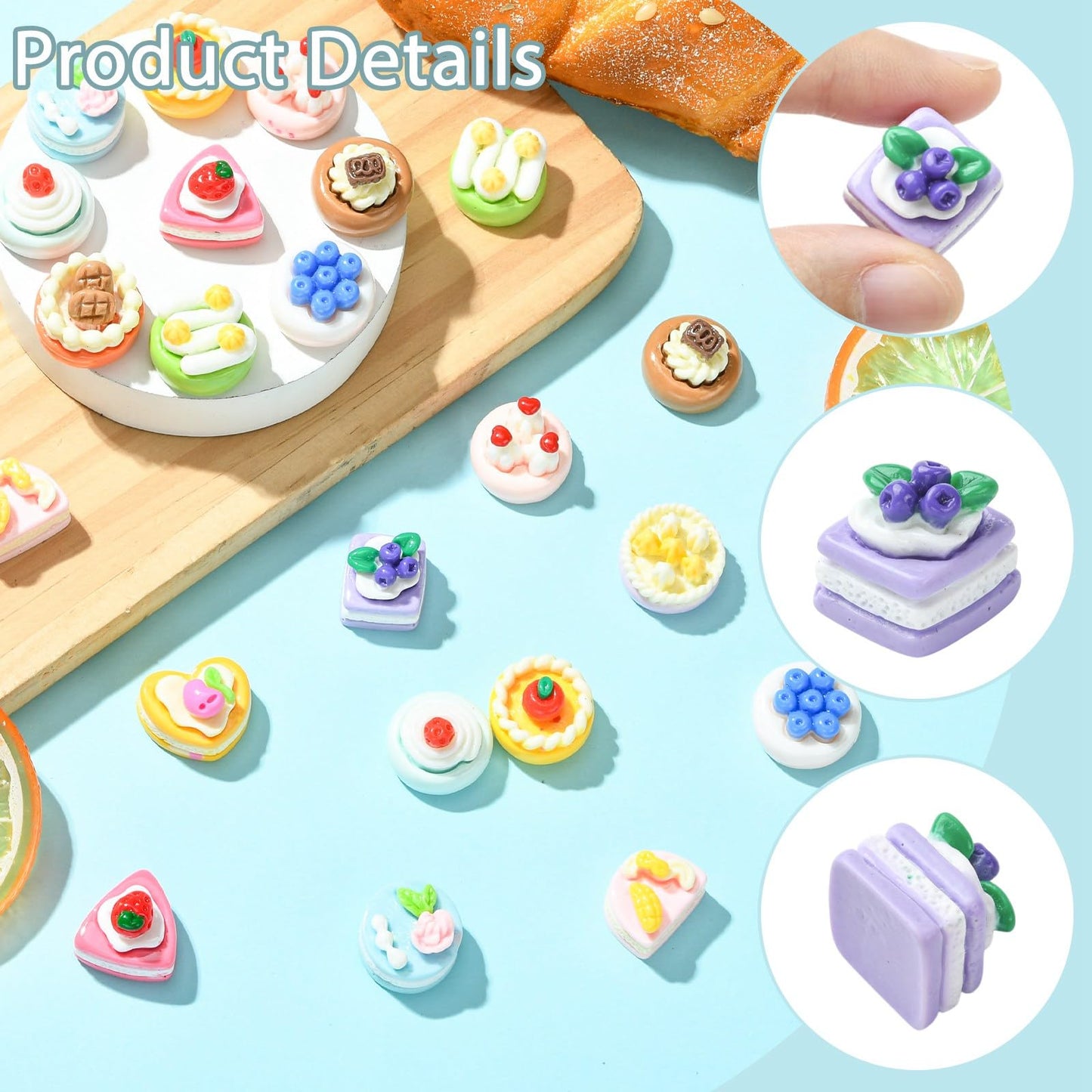 LiQunSweet 100 pcs Mixed Styles Miniature Figurines Imitation Cake Resin Ornament Mini Dessert Food No Hole Beads Display for DIY Jewelry Embellishment Craft Home Office Desk Decor