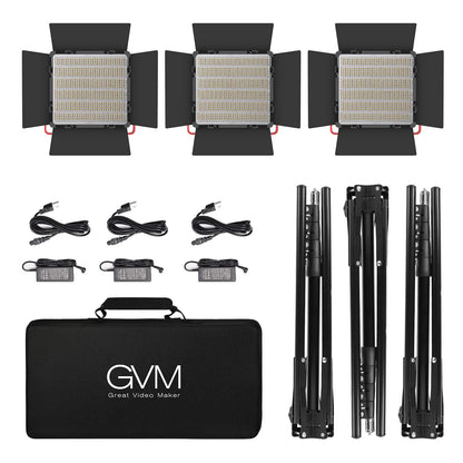 GVM RGB LED Video Light, 50W Video Lighting Kit with APP Control, 1200D Photography Lighting kit for YouTube Studio, 3 Packs Led Panel Light, 3200K-5600K, Aluminum Alloy Shell, CRI 97