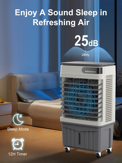 Uthfy Swamp Cooler, 30 Inch Evaporative Air Cooler with 5.3 Gal Large Water Tank, 1800 CFM, 120° Oscillation, 3 Modes & 3 Speeds, Remote, 12 H Timer, 4 Ice Packs, Portable Air Conditioner for Outdoor