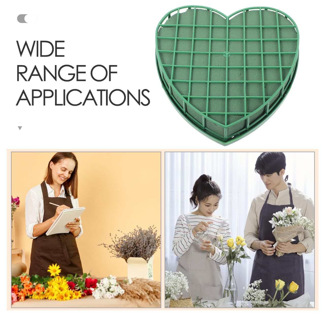 ARTIBETTER Wet Floral Foam Blocks Heart Shaped Floral Bricks with Suction Cup Tray Flower Mud Foam Kit for Wedding Party Decorations Florist Floral Arrangement Small (7.8 * 8.2 * 1.1inch)