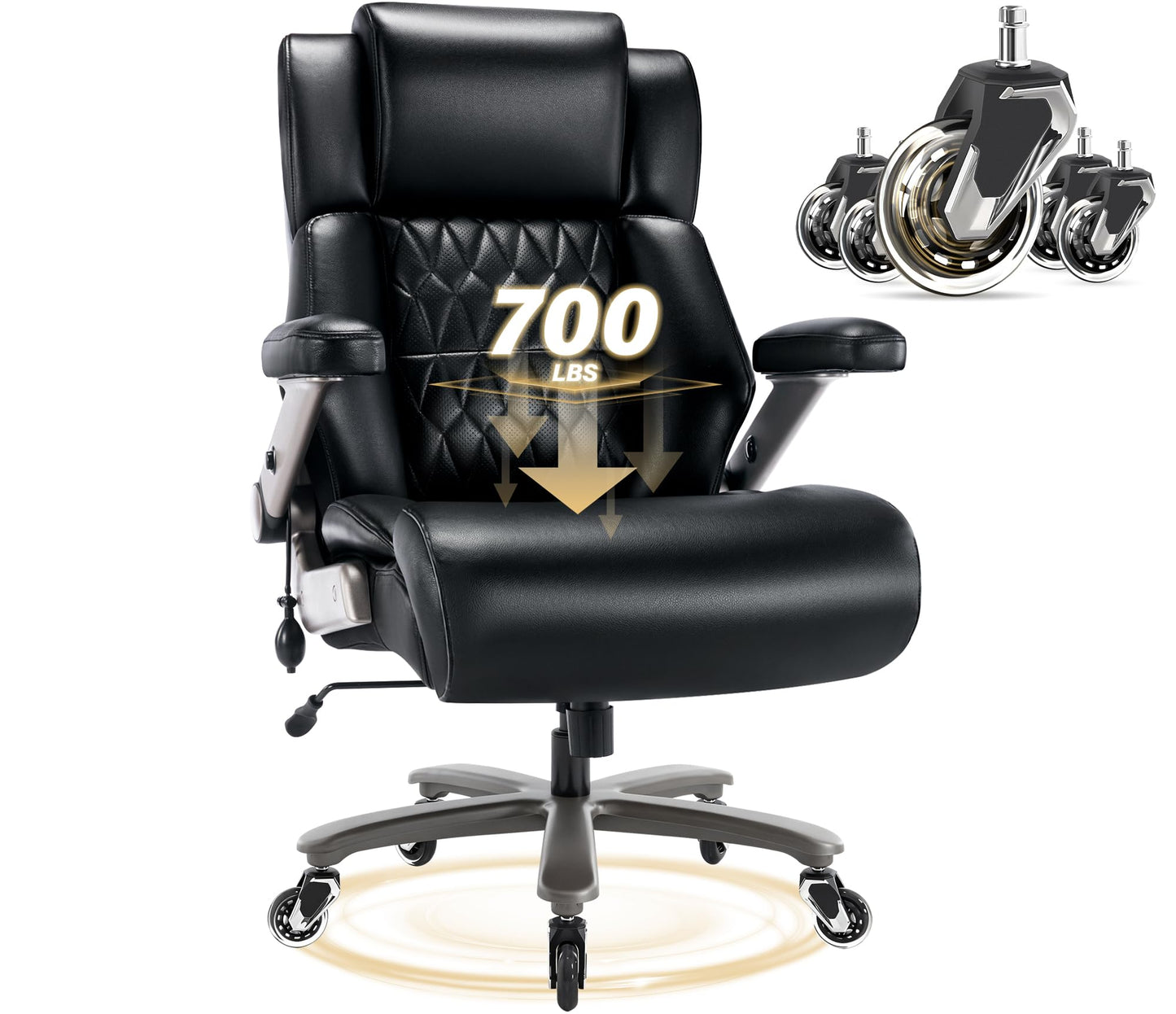 Big and Tall 700lbs Office Chair - Adjustable Lumbar Support 3D Flip Arms Heavy Duty Metal Base&Wheels, High Back Large Executive Computer Desk Chair, Thick Padded Ergonomic Design for Back Pain