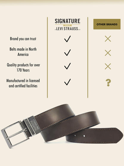 Levi Strauss Signature - Premium Leather Reversible Belt for Men for Jeans, Work, Dress & Casual pants | Cinturon Para Hombre