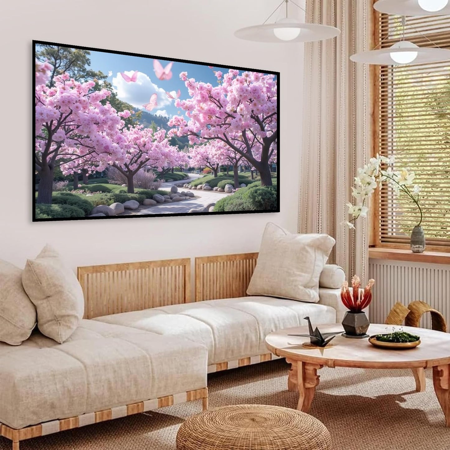 BOHADIY Large Diamond Art Kits for Adults, Cherry Blossoms Flower Diamond Art Painting Kits for Adults, 5D DIY Full Drills Mountain Sakura Craft for Gifts, Home Wall Decor 27.5 X 15.7 Inch