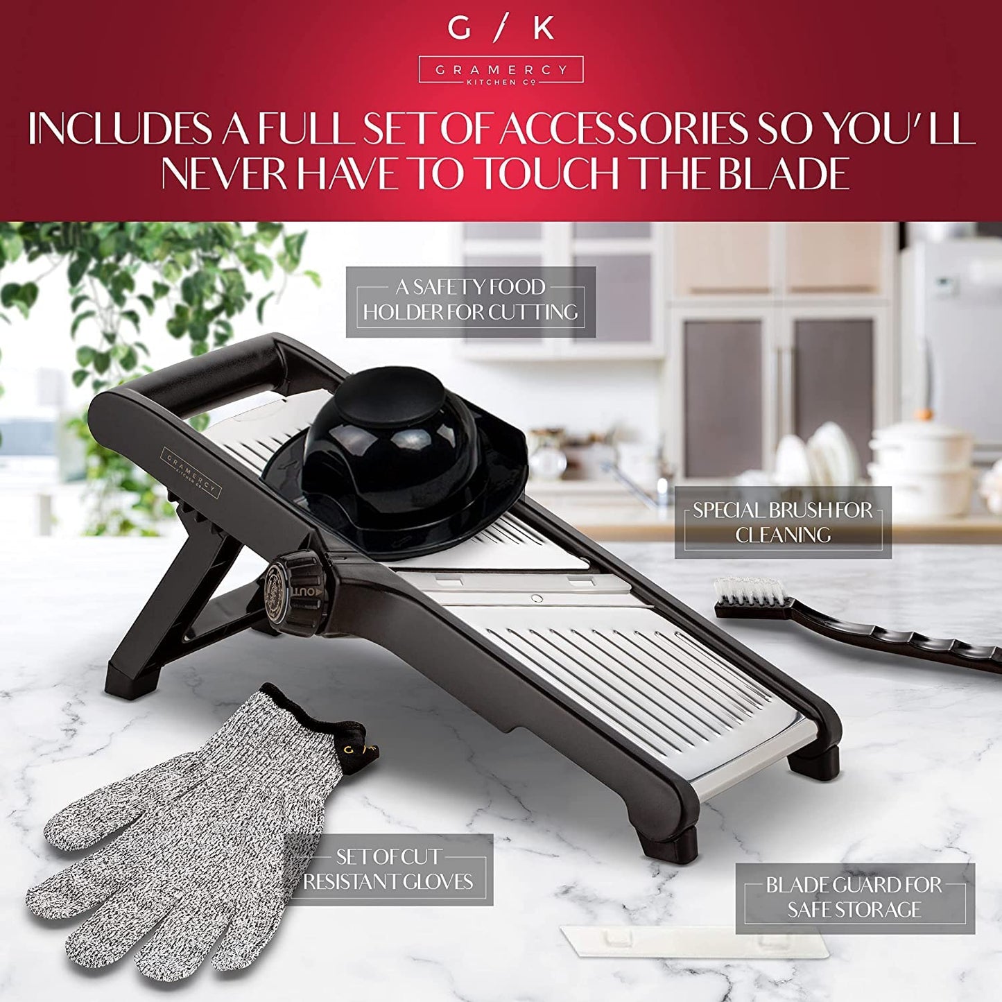 Gramercy Mandoline Food Slicer, Vegetable Cutter, Potato Slicer, Mandolin for Kitchen, Veggie Cutter, Cucumber Tool - Comes with One Pair Cut-Resistant Gloves