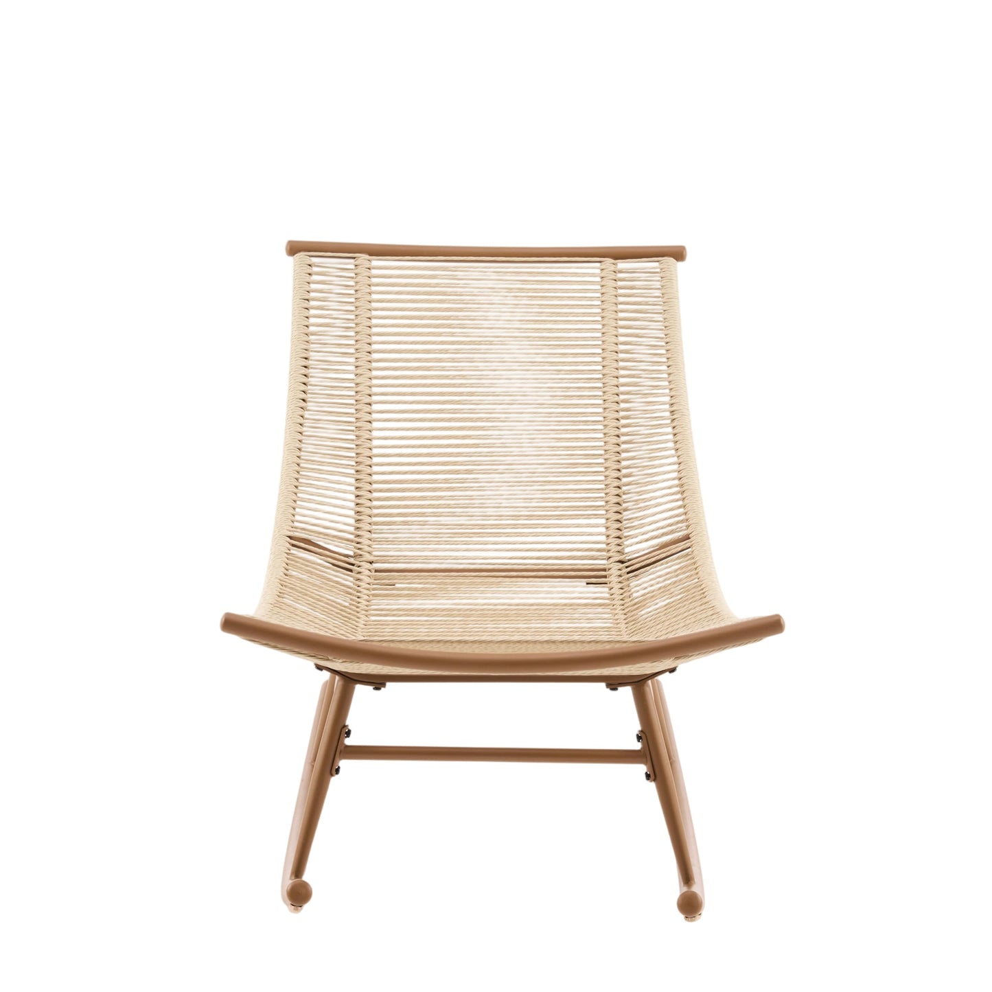 Christopher Knight Home Levi Arc Rocking Chair & Wooden Slat Side Table Set, PE Rattan+Iron Rocker Chair Set with Cushion, 2 Piece Patio Furniture Set with Cross-Stretcher End Table, Brown+Beige+Teak