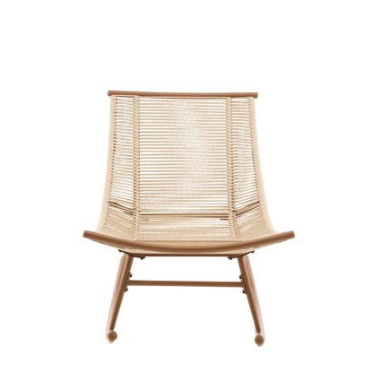Christopher Knight Home Levi Arc Rocking Chair & Wooden Slat Side Table Set, PE Rattan+Iron Rocker Chair Set with Cushion, 2 Piece Patio Furniture Set with Cross-Stretcher End Table, Brown+Beige+Teak