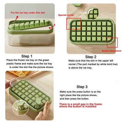 Ice Cube Tray with Lid and Bin, 2 Pack Ice Cube Trays for Freezer, 64 Pcs Ice Cube Mold, Press Button Easy Release Ice Tray, Small Ice Cubes Maker for Drinks(Green)