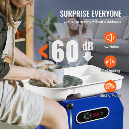 VEVOR 11in Pottery Wheel for Adults Beginners, 450W Ceramic Wheel Forming Machine With LCD Touch Screen, Adjustable 60-300RPM Speed Handle and Foot Pedal Control, 32PCS Accessory Tools Kit, Craft Gift