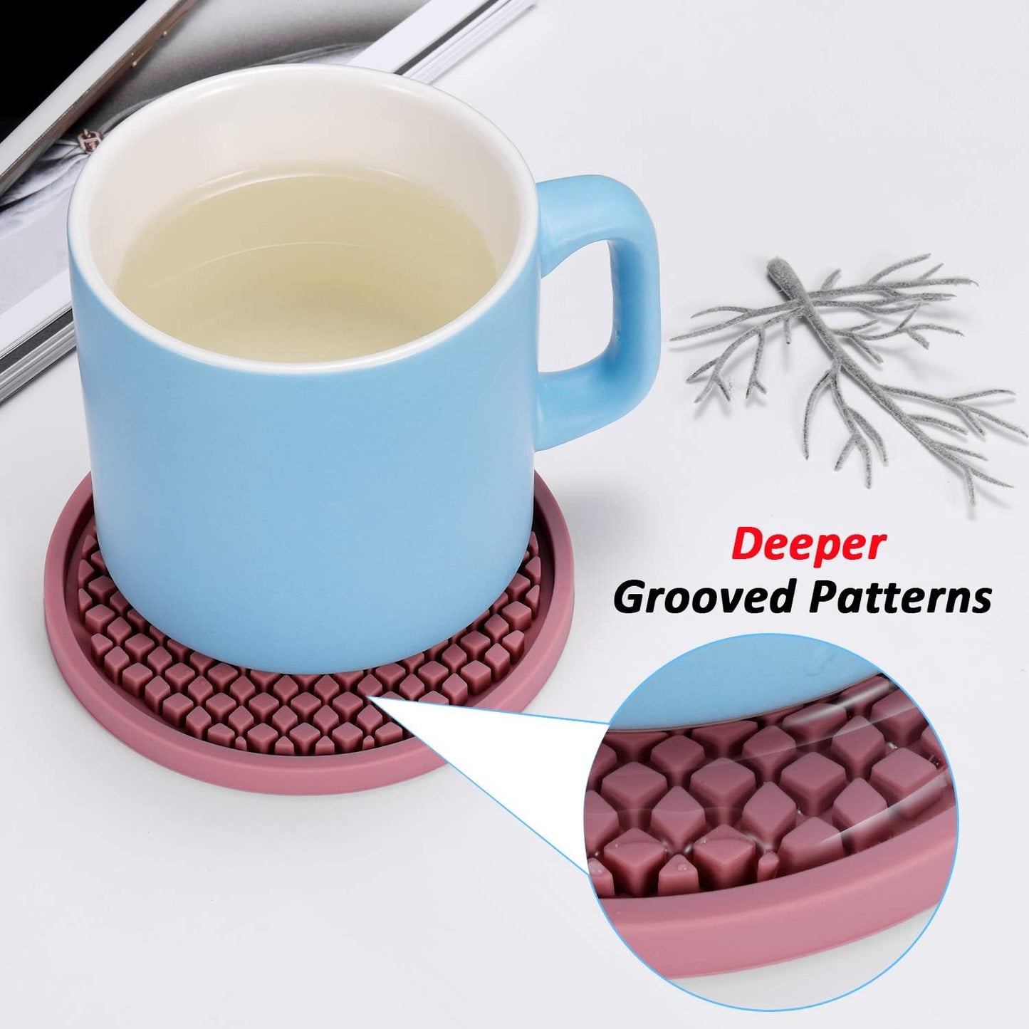 ME.FAN Thickened Silicone Coasters [6 Pack] with Holder - Non-Slip Cup Mat, Prevents Furniture Damage (Peppermint Green)