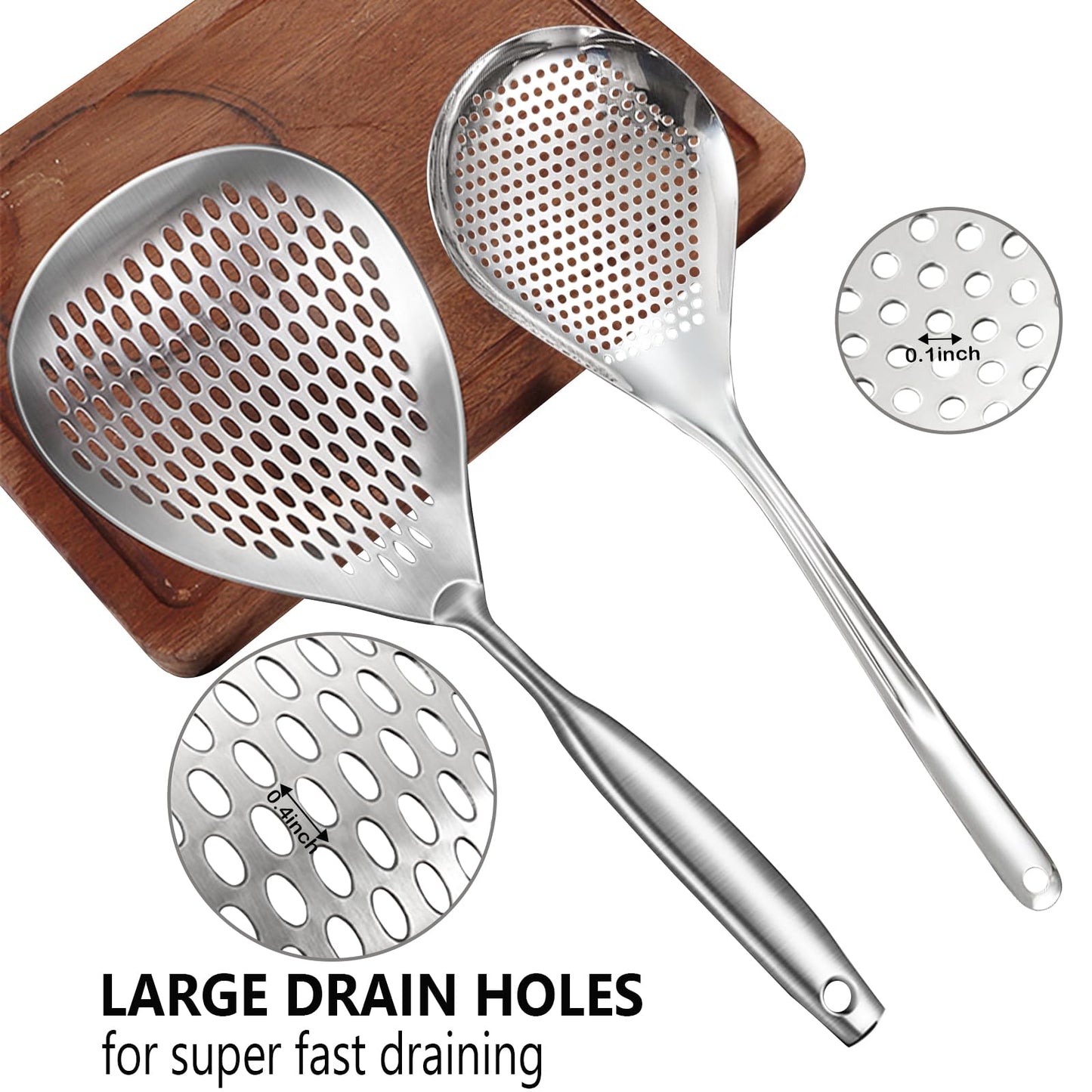 KAYCROWN Skimmer Slotted Spoon, 2 Pack Stainless Steel Pasta Spider Strainer Ladle for Frying and Cooking, Frying Strainer Spoon, Kitchen Cooking Skimmer Colander