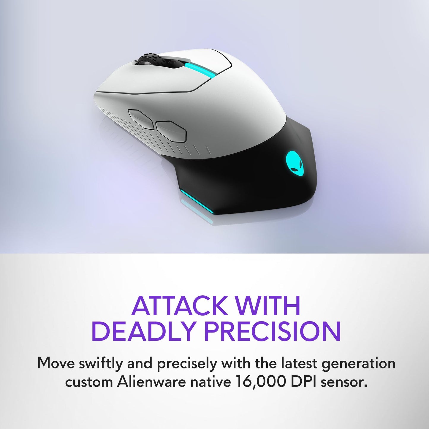 Alienware Wired/Wireless Gaming Mouse AW610M - 16000 DPI Optical Sensor, 350 Hour Rechargeable Battery, 7 Buttons, 3-ZONE 16.8m AlienFX RGB Lighting, Ergonomic - Dark Side of the Moon