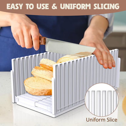 Bread Slicer for Homemade Bread,Adjustable Thickness Slicing Guide,Foldable Portable Bread Cutter Suitability for Homemade Breads, Bagel,Cakes-Kitchen Gadget,Baking Tool &Gift for Mother Father(white)