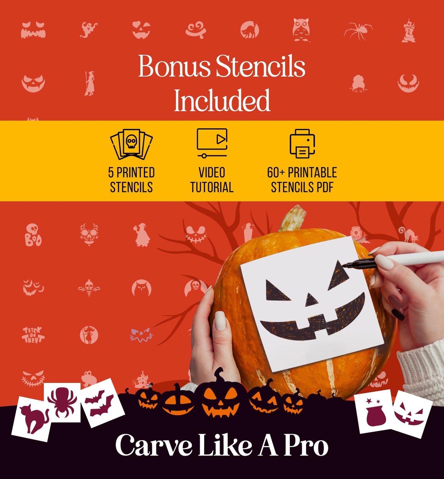 Halloween Pumpkin Carving Kit Case - Complete Pumpkin Carving Set With Saw Pumpkin Carving Knife - Halloween Pumpkin Carving Tools - Multipurpose Pumpkin and Other Fruits Garnishing Knives
