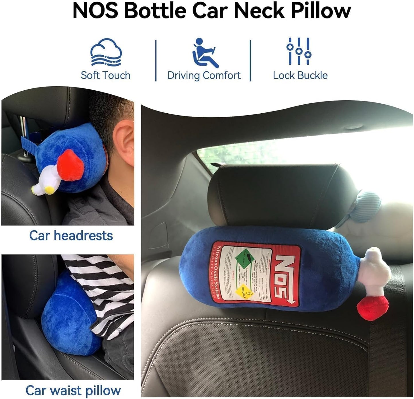 Car Neck Pillow, NOS Bottle Design Plush Headrest Pillow for Car Seat, Office Chair, Travel, 11 x 4.7in (1)