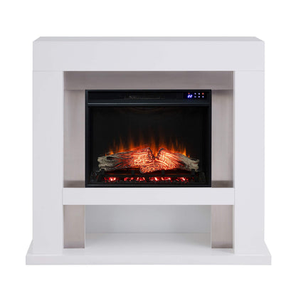 SEI Furniture - Lirrington Stainless Steel Touch Screen Electric Fireplace - Transitional Design, Grey Glass and Wood - Ideal for Living Room, Bedroom (FR1028059)