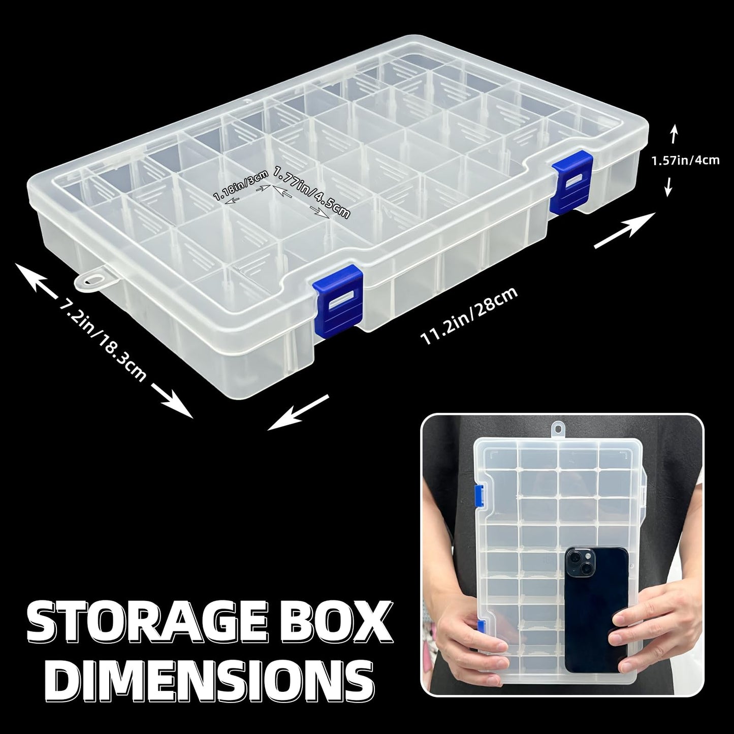 DUOFIRE Plastic Organizer Container Storage Box Adjustable Divider Removable Grid Compartment for Jewelry Beads Earring Container Tool Fishing Hook Small Accessories(34 Grids, White X 4)