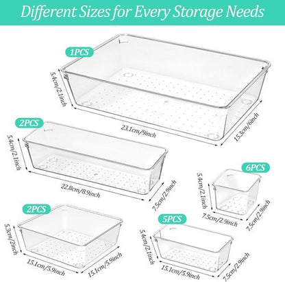 16 Pack Drawer Organizers by [Brand Name] - Versatile Acrylic Storage Bins for Kitchen, Office & Bathroom - Clear