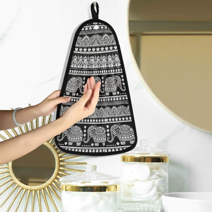 visesunny Bohemian Style Elephant Black Kitchen Dish Towel with Hanging Loop Absorbent Hand Towel for Bathroom Cleaning