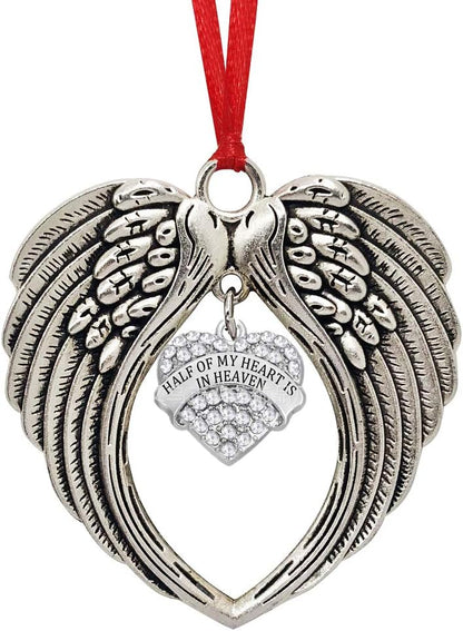 JUPPE Sympathy Gifts, Memorial Gifts for Loss of Loved One, Angel Wings Christmas Tree Ornament, Half of My Heart is in