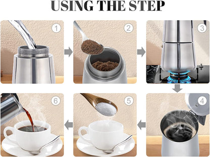 Atyhao Electric Coffee Maker, Food Grade Stainless Steel Moka Pot for Home and Outdoor Camping (100ml)