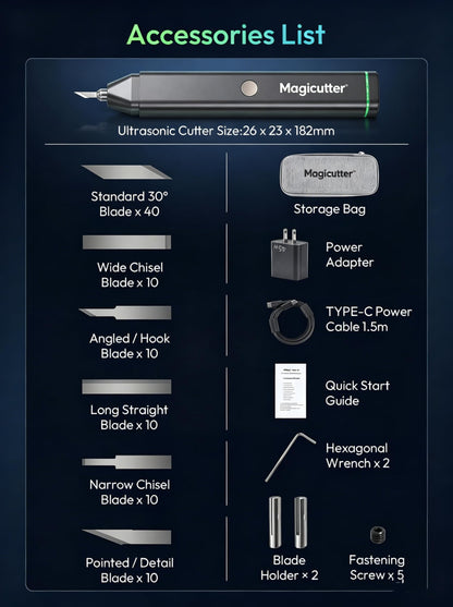 45W High Power Ultrasonic Cutter, 90PCS High Carbon Blades (6 Types), Ultrasonic Knife Precision Cutting Tool for Foam Plastic Leather DIY Crafts USB-C Powered