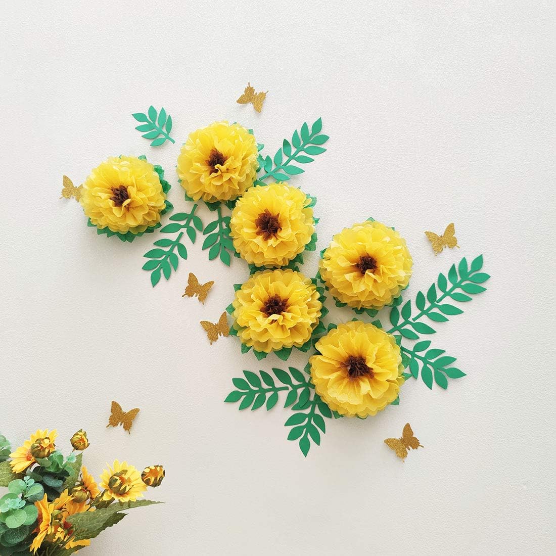 Tissue Paper Sunflowers Decorations for Wall, Birthday Party Backdrop, Home Decoration Pack of 6