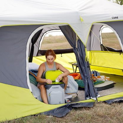 CORE 10 Person Instant Cabin Tent | Large Multi Room Family Pop Up Tent for 2 Minute Camp Setup | Included Storage Pockets for Camping Accessories