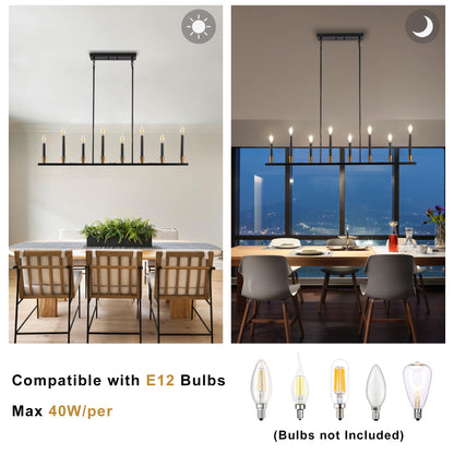 Knwjmv Black Linear Chandelier Candle Dining Room Light Fixture Long 46 Inch Island Chandeliers Black and Gold Linear Pendant Lighting Over Dining Table Kitchen Island